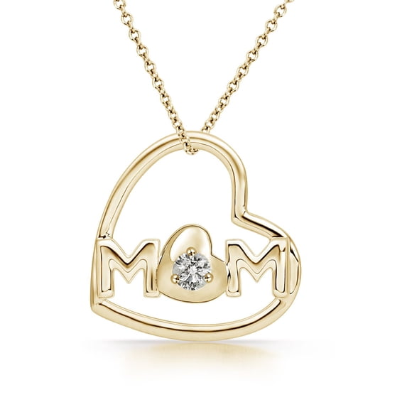 ANGARA Natural Tilted Heart 'MOM' Diamond Pendant in 14K Yellow Gold for Women (Size-2.5mm| Color-K| Clarity-I3) | April Birthstone, Anniversary, Jewelry Gift for Women | Natural Diamond Necklace