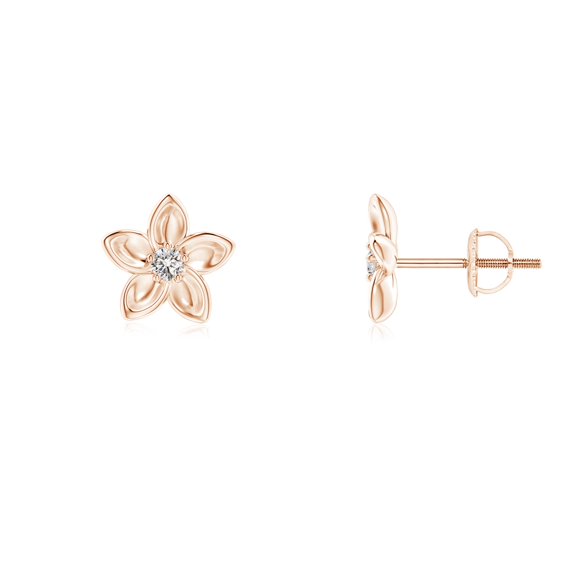 ANGARA Natural Diamond Plumeria Flower Earrings in 14K Rose Gold for Women (Size-2mm| Color-I-J| Clarity-I1-I2) | April Birthstone, Anniversary, Jewelry Gift for Women | Natural Diamond Earrings