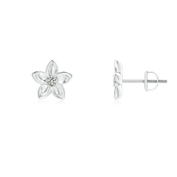 ANGARA Natural Classic Diamond Plumeria Flower Earrings in 14K White Gold for Women (Size-2mm| Color-K| Clarity-I3) | April Birthstone, Anniversary, Jewelry Gift for Women | Natural Diamond Earrings