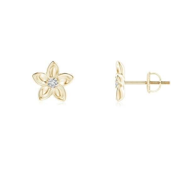 ANGARA Natural Diamond Plumeria Flower Earrings in 14K Yellow Gold for Women (Size-2mm| Color-H| Clarity-SI2) | April Birthstone, Anniversary, Jewelry Gift for Women | Natural Diamond Earrings