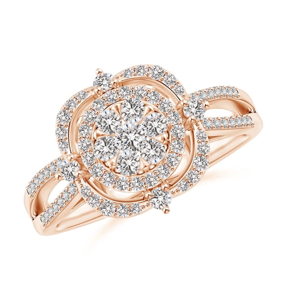 ANGARA Natural Diamond Cluster Engagement Ring in 14K Rose Gold for Women (Size-2.5mm| Color-I-J| Clarity-I1-I2) | April Birthstone, Anniversary, Jewelry Gift for Women | Natural Diamond Ring