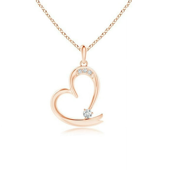 ANGARA Natural Diamond Tilted Ribbon Heart Dangle Pendant in 14K Rose Gold for Women (Size-2.6mm| Color-G| Clarity-VS2) | Anniversary, Jewelry Gift for Women | Natural Diamond Necklace