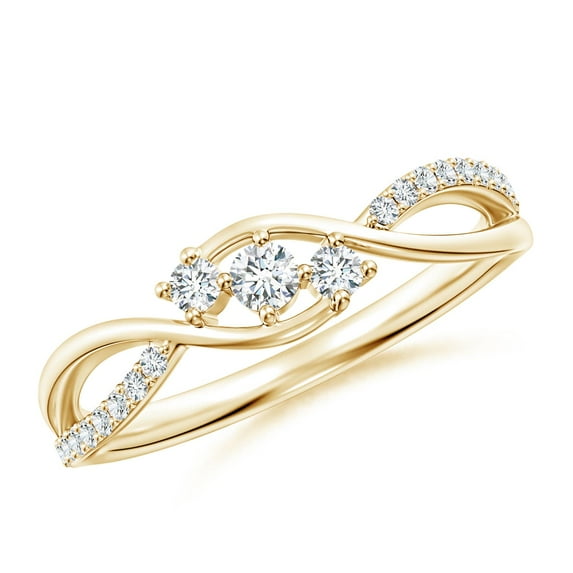 ANGARA Natural Diamond Infinity Twist 3 Stone Bypass Ring in 14K Yellow Gold for Women (Size-2.5mm| Color-G| Clarity-VS2) | April Birthstone, Anniversary Jewelry Gift for Women | Natural Diamond Ring