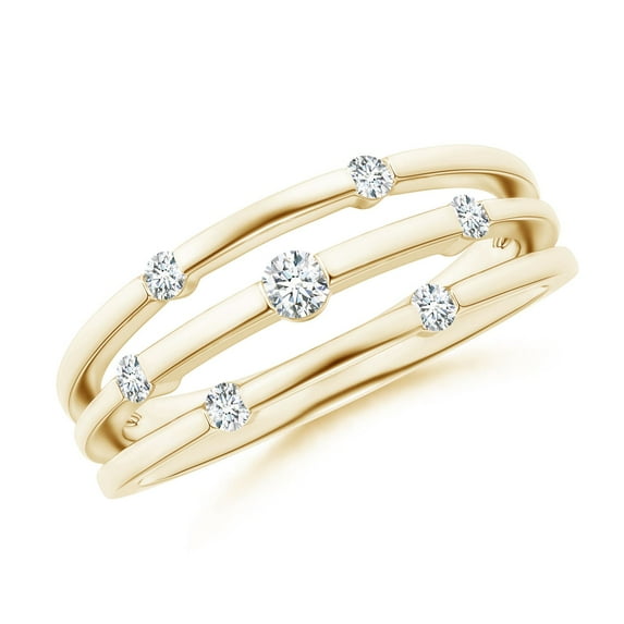ANGARA Natural Triple Row Dotted Diamond Orbit Ring in 14K Yellow Gold for Women (Size-2.5mm| Color-G| Clarity-VS2) | April Birthstone, Anniversary, Jewelry Gift for Women | Natural Diamond Ring