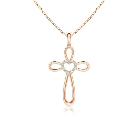 ANGARA Natural Diamond Heart Open Cross Pendant in 14K Rose Gold for Women (Size-1.1mm| Color-G| Clarity-VS2) | April Birthstone, Anniversary, Jewelry Gift for Women | Natural Diamond Necklace