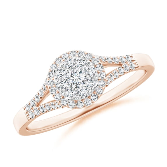 ANGARA Natural 0.08 Ct. Diamond Halo Engagement Ring in 14K Rose Gold for Women (Ring Size: 3)