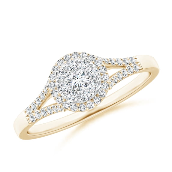 ANGARA Natural Diamond Halo Split Shank Engagement Ring in 14K Yellow Gold for Women (Size-2.7mm| Color-G| Clarity-VS2) | April Birthstone, Anniversary, Jewelry Gift for Women | Natural Diamond Ring