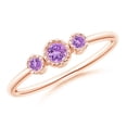 thumbnail image 1 of ANGARA Natural Bezel-Set Round Amethyst Three Stone Ring in 14K Rose Gold for Women (Size-3mm) | February Birthstone, Birthday, Anniversary, Jewelry Gift for Women | Natural Amethyst Ring, 1 of 9