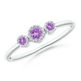 thumbnail image 1 of ANGARA Natural Bezel-Set Round Amethyst Three Stone Ring in 925 Sterling Silver for Women (Size-3mm) | February Birthstone, Birthday, Anniversary, Jewelry Gift for Women | Natural Amethyst Ring, 1 of 9