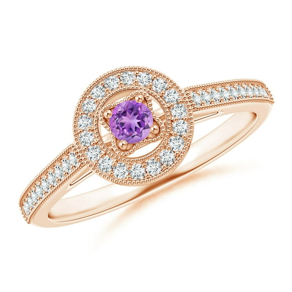 ANGARA Natural 0.1 Ct. Amethyst with Diamond Halo Ring in 14K Rose Gold for Women (Ring Size: 3)