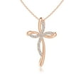 thumbnail image 1 of ANGARA Natural Diamond Ribbon Cross Pendant in 14K Rose Gold for Women (Size-1.2mm| Color-I-J| Clarity-I1-I2) | April Birthstone, Anniversary, Jewelry Gift for Women | Natural Diamond Necklace, 1 of 7