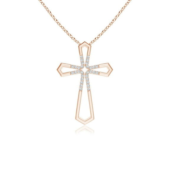 ANGARA Natural Pointed Open Cross Pendant with Diamonds in 14K Rose Gold for Women (Size-0.9mm| Color-G| Clarity-VS2) | April Birthstone, Anniversary Jewelry Gift for Women | Natural Diamond Necklace