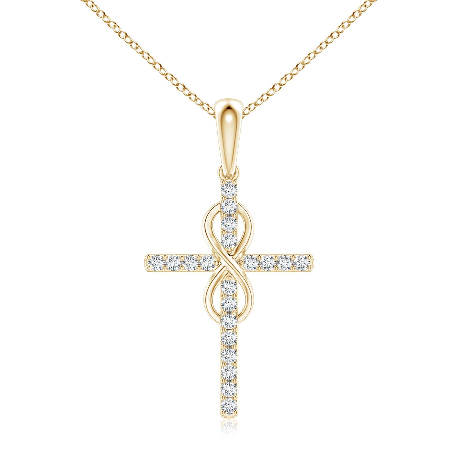 Angara Natural Diamond Cross Pendant Necklace for Women, Girls in 14K Rose Gold (Grade-KI3 | 1.55mm) April Birthstone Jewelry Gift for Her | B並行輸入 Prong-Set Round Diamond Ribbon Twist Cross Pendant