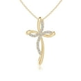 thumbnail image 1 of ANGARA Natural Diamond Ribbon Cross Pendant in 14K Yellow Gold for Women (Size-1.2mm| Color-I-J| Clarity-I1-I2) | April Birthstone, Anniversary, Jewelry Gift for Women | Natural Diamond Necklace, 1 of 7