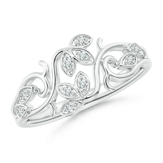 ANGARA Natural Nature Inspired Diamond Leaf and Vine Ring in 14K White Gold for Women (Size-1.3mm| Color-G| Clarity-VS2) | April Birthstone, Anniversary, Jewelry Gift for Women | Natural Diamond Ring