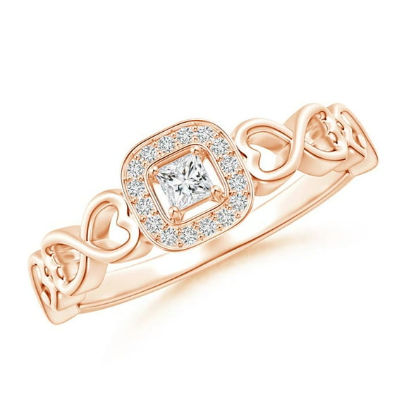 ANGARA Natural Diamond Cushion Promise Ring with Infinity Heart-Motifs in 14K Rose Gold for Women (Size-2.5mm| Color-H| Clarity-SI2) | Anniversary, Jewelry Gift for Women | Natural Diamond Ring