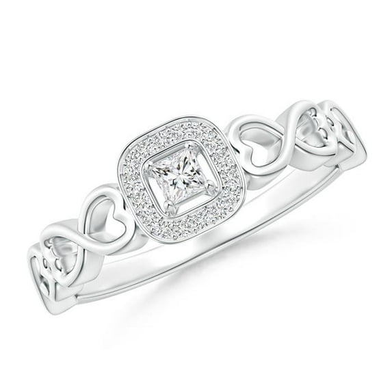 ANGARA Natural Diamond Cushion Promise Ring with Infinity Heart-Motifs in 14K White Gold for Women (Size-2.5mm| Color-H| Clarity-SI2) | Anniversary, Jewelry Gift for Women | Natural Diamond Ring