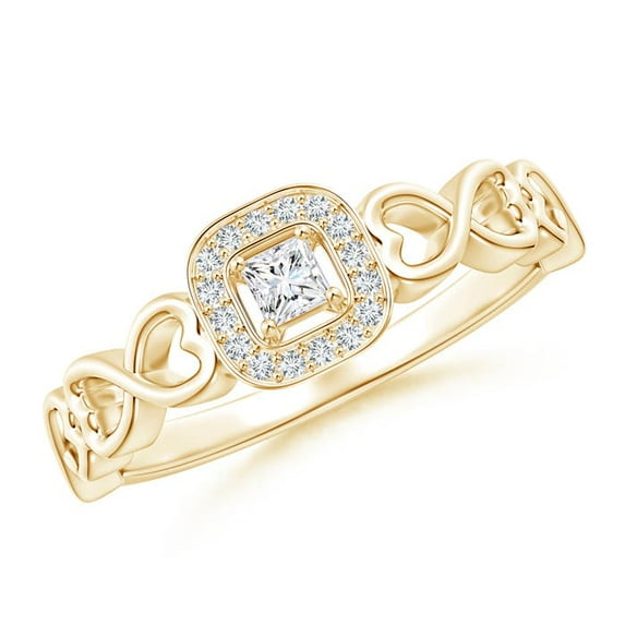 ANGARA Natural Diamond Cushion Promise Ring with Infinity Heart-Motifs in 14K Yellow Gold for Women (Size-2.5mm| Color-G| Clarity-VS2) | Anniversary, Jewelry Gift for Women | Natural Diamond Ring