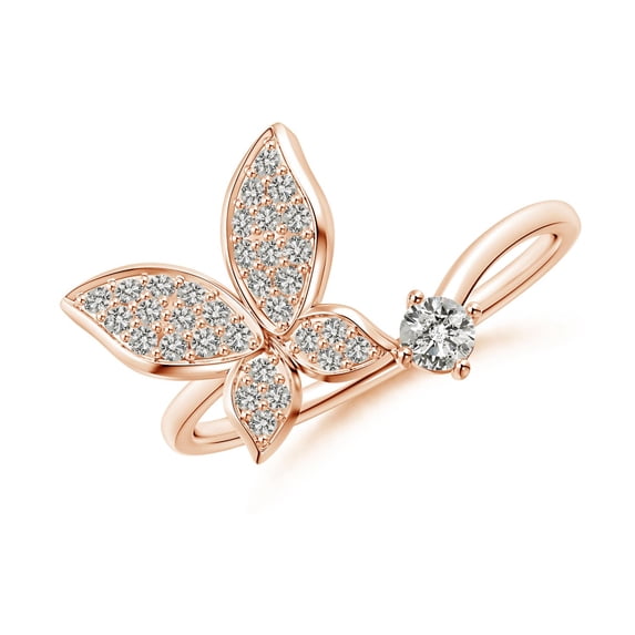 ANGARA Natural Diamond Butterfly Bypass Ring in 14K Rose Gold for Women (Size-3mm | Color-K | Clarity-I3) | April Birthstone, Birthday, Anniversary, Jewelry Gift for Women | Natural Diamond Ring