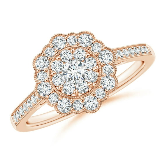 ANGARA Natural Pressure-Set Diamond Floral Engagement Ring in 14K Rose Gold for Women (Size-3mm| Color-G| Clarity-VS2) | April Birthstone, Anniversary, Jewelry Gift for Women | Natural Diamond Ring