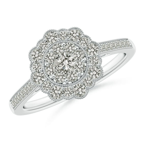 ANGARA Natural Pressure-Set Diamond Floral Engagement Ring in 14K White Gold for Women (Size-3mm| Color-K| Clarity-I3) | April Birthstone, Anniversary, Jewelry Gift for Women | Natural Diamond Ring