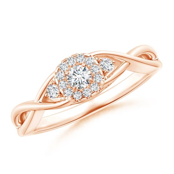 ANGARA Natural 0.11 Ct. Diamond Halo Promise Ring in 14K Rose Gold for Women (Ring Size: 9)