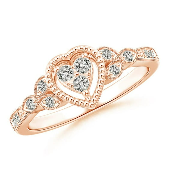 ANGARA Natural Diamond Composite Heart Promise Ring in 14K Rose Gold for Women (Size-2mm| Color-K| Clarity-I3) | April Birthstone, Anniversary, Jewelry Gift for Women | Natural Diamond Ring