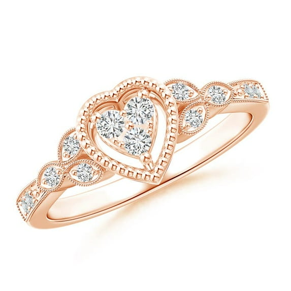 ANGARA Natural Diamond Composite Heart Promise Ring in 14K Rose Gold for Women (Size-2mm| Color-H| Clarity-SI2) | April Birthstone, Anniversary, Jewelry Gift for Women | Natural Diamond Ring