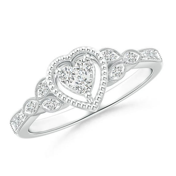 ANGARA Natural Diamond Composite Heart Promise Ring in 14K White Gold for Women (Size-2mm| Color-H| Clarity-SI2) | April Birthstone, Anniversary, Jewelry Gift for Women | Natural Diamond Ring
