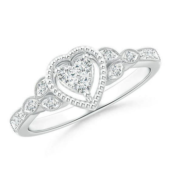 ANGARA Natural Diamond Composite Heart Promise Ring in 14K White Gold for Women (Size-2mm| Color-G| Clarity-VS2) | April Birthstone, Anniversary, Jewelry Gift for Women | Natural Diamond Ring