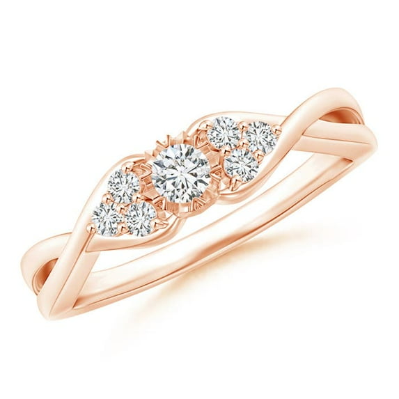 ANGARA Natural Illusion Set Diamond Crossover Promise Ring in 14K Rose Gold for Women (Size-3mm| Color-H| Clarity-SI2) | April Birthstone, Anniversary, Jewelry Gift for Women | Natural Diamond Ring