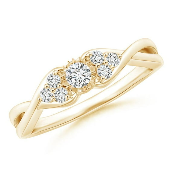 ANGARA Natural Illusion Set Diamond Crossover Promise Ring in 14K Yellow Gold for Women (Size-3mm| Color-H| Clarity-SI2) | April Birthstone, Anniversary, Jewelry Gift for Women | Natural Diamond Ring