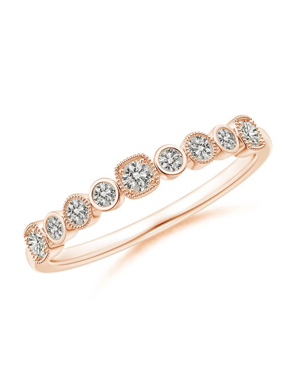 Natural Diamond Stackable Fashion Ring with Milgrain in 14K Rose Gold for Women (Size-2mm| Color-K| Clarity-I3) | April Birthstone, Anniversary, Jewelry Gift for Women | Natural Diamond Ring