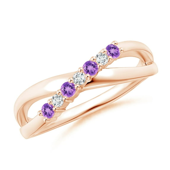 ANGARA Natural 0.12 Ct. Amethyst with Diamond Classic Ring in 14K Rose Gold for Women (Ring Size: 9.5)