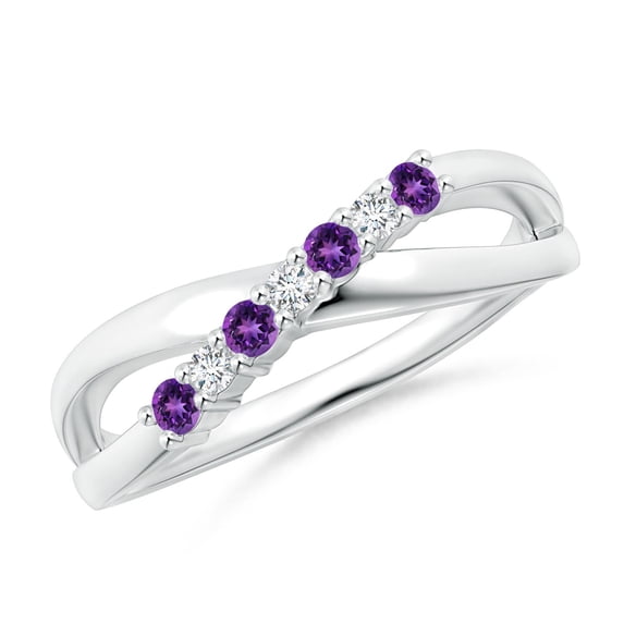 ANGARA Natural 0.12 Ct. Amethyst with Diamond Classic Ring in 14K White Gold for Women (Ring Size: 6)
