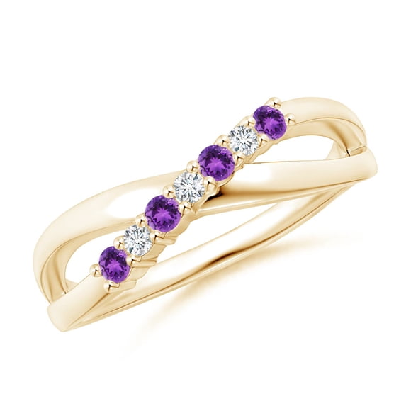 ANGARA Natural 0.12 Ct. Amethyst with Diamond Classic Ring in 14K Yellow Gold for Women (Ring Size: 10.5)