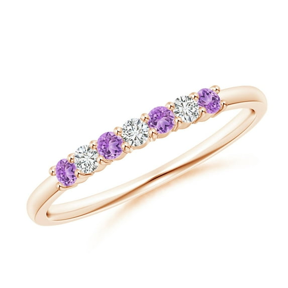 ANGARA Natural 0.12 Ct. Amethyst with Diamond Non Eternity Stackable Ring in 14K Rose Gold for Women (Ring Size: 12)