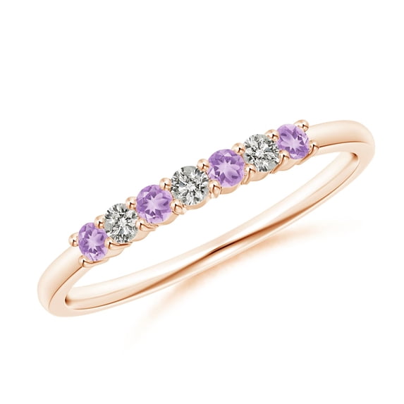 ANGARA Natural 0.12 Ct. Amethyst with Diamond Non Eternity Stackable Ring in 14K Rose Gold for Women (Ring Size: 6)