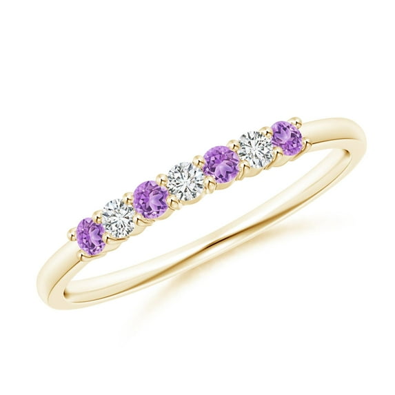 ANGARA Natural Half Eternity Seven Stone Amethyst and Diamond Wedding Ring in 14K Yellow Gold for Women (Size-2mm) | February Birthstone, Anniversary, Jewelry Gift for Women | Natural Amethyst Ring