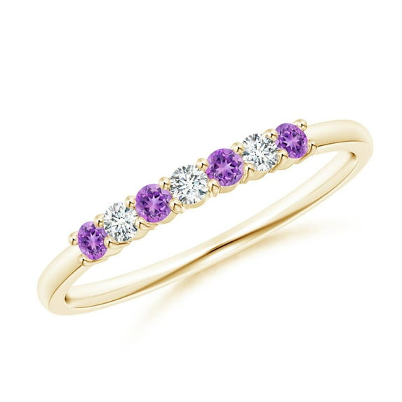 ANGARA Natural Half Eternity Seven Stone Amethyst and Diamond Wedding Ring in 14K Yellow Gold for Women (Size-2mm) | February Birthstone, Anniversary, Jewelry Gift for Women | Natural Amethyst Ring