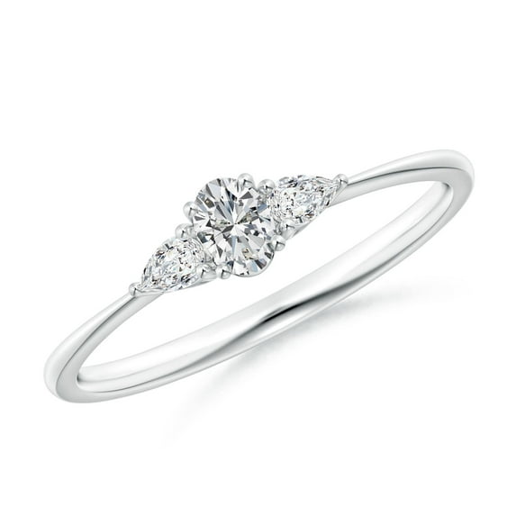ANGARA Natural and Pear-Shaped Diamond Three Stone Ring in 14K White Gold for Women (Size-4x3mm| Color-H| Clarity-SI2) | April Birthstone, Anniversary, Jewelry Gift for Women | Natural Diamond Ring