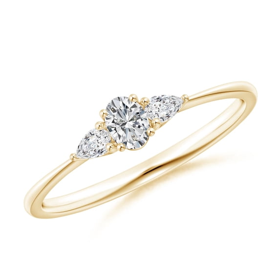 ANGARA Natural and Pear-Shaped Diamond Three Stone Ring in 14K Yellow Gold for Women (Size-4x3mm| Color-H| Clarity-SI2) | April Birthstone, Anniversary, Jewelry Gift for Women | Natural Diamond Ring
