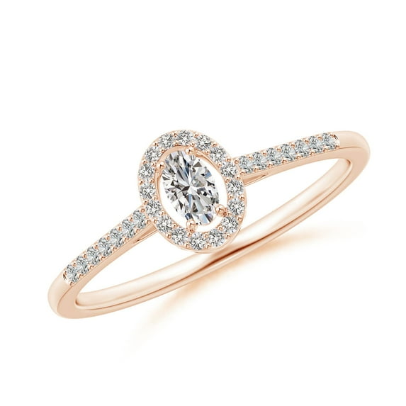 ANGARA Natural Oval Diamond Halo Engagement Ring in 14K Rose Gold for Women (Size-4x3mm| Color-I-J| Clarity-I1-I2) | April Birthstone, Anniversary, Jewelry Gift for Women | Natural Diamond Ring