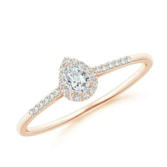 ANGARA Natural Pear-Shaped Diamond Halo Engagement Ring in 14K Rose Gold for Women (Size-4x3mm| Color-G| Clarity-VS2) | April Birthstone, Anniversary, Jewelry Gift for Women | Natural Diamond Ring