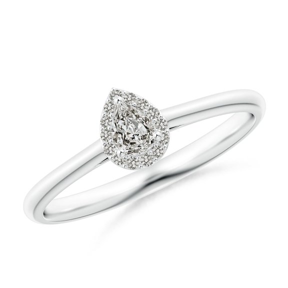 ANGARA Natural Pear-Shaped Diamond Halo Engagement Ring in 14K White Gold for Women (Size-4x3mm| Color-K| Clarity-I3) | April Birthstone, Anniversary, Jewelry Gift for Women | Natural Diamond Ring