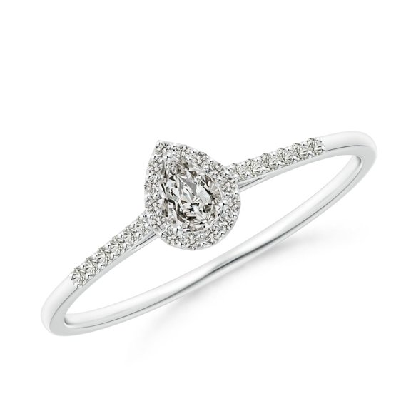 ANGARA Natural Pear-Shaped Diamond Halo Engagement Ring in 14K White Gold for Women (Size-4x3mm| Color-K| Clarity-I3) | April Birthstone, Anniversary, Jewelry Gift for Women | Natural Diamond Ring