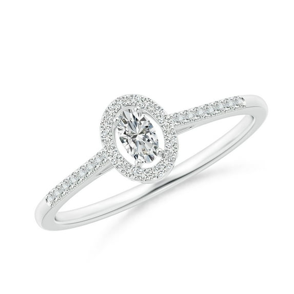 ANGARA Natural Oval Diamond Halo Engagement Ring in 14K White Gold for Women (Size-4x3mm| Color-H| Clarity-SI2) | April Birthstone, Anniversary, Jewelry Gift for Women | Natural Diamond Ring