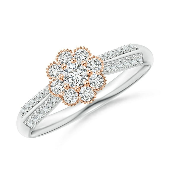 ANGARA Natural 0.12 Ct. Diamond Halo Engagement Ring in 14K White & Rose Gold for Women (Ring Size: 10)