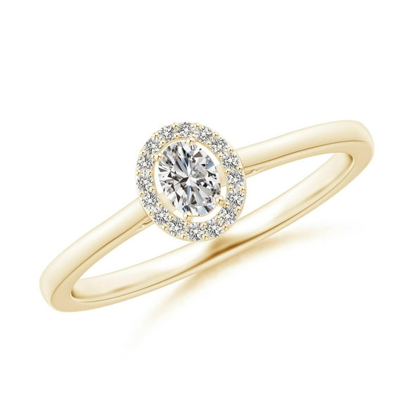 ANGARA Natural Oval Diamond Halo Engagement Ring in 14K Yellow Gold for Women (Size-4x3mm| Color-I-J| Clarity-I1-I2) | April Birthstone, Anniversary, Jewelry Gift for Women | Natural Diamond Ring