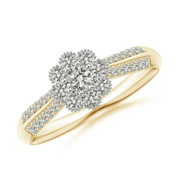 ANGARA Natural 0.12 Ct. Diamond Halo Engagement Ring in 14K Yellow & White Gold for Women (Ring Size: 11.5)